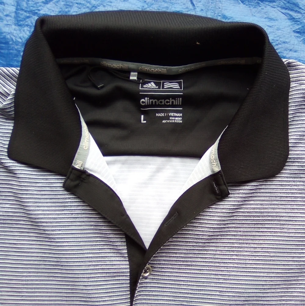 Men's Black and Gray Striped Polo Shirt